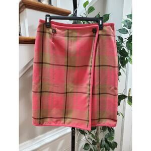 Evan Picone Vintage Pink Plaid Polyester Blend Casual Button Front Skirt Size 12